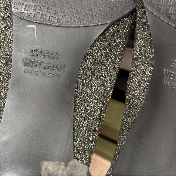 Stuart Weitzman Black and Gold Knit Sock Ankle Boots Size 8 M - Picture 14 of 14